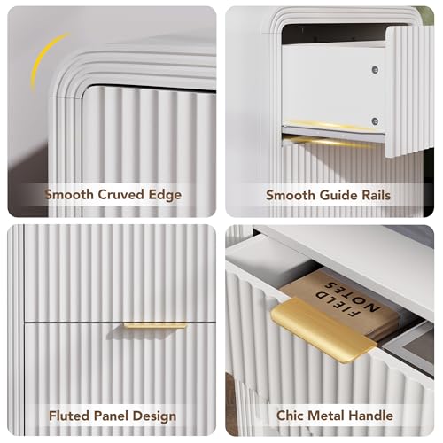 Decofy 23'' Wide Fluted Nightstand with Charging Station, White by Decofy - Used condition - Image 5