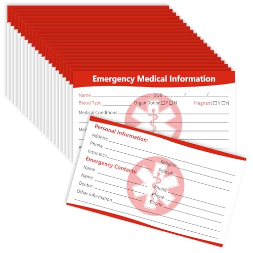MEDMAX Emergency Medical Information ID Card 20 Pcs, Emergency Contact ID Cards Medical Alert Card for Wallet Phone Pocket Handbags