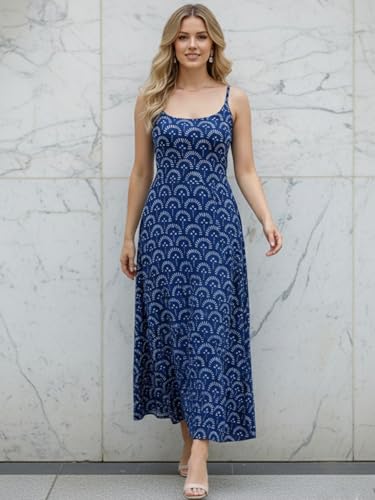 Image of Aahwan White Printed Round Neck Sleeveless Backless Long Indo Western Fusion Dress for Women's & Girl's