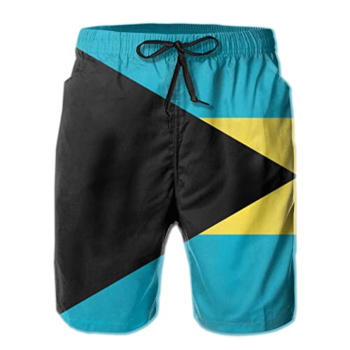 Bahamas Flag Swim Trunks Quick Dry Board Shorts with Mesh Lining Beach Shorts Printed Shorts Swimwear