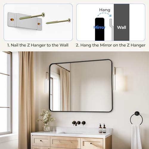 Image of USHOWER Black Bathroom Mirrors for Over Sink 30 x 40 Inch, Metal Frame Rectangle Vanity Mirror, Modern Farmhouse, Wall Mounted for Bedroom, Living Room, Entryway Remodel & Upgrade