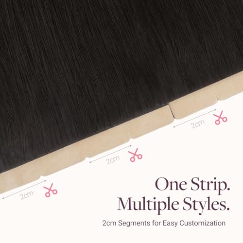 Image of GOO GOO Tape In Weft Hair Extensions Human Hair, 1B Natural Black, 8cm Wide Tape, 14inch 10pcs 50g, Tape Weft Hair Extensions, Seamless Tape in