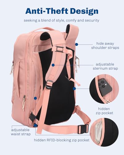 Image of Hynes Eagle Travel Backpack TSA Personal Item Bag Flight Approved Pink