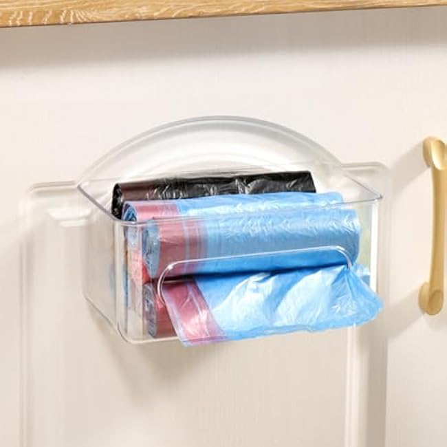Trash Bag Dispenser, Wall Mount Clear Plastic Trash Bag Holder Dispenser for Kitchen Bathroom Supplies