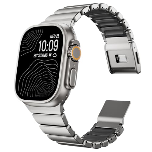 Image of Magnetic Titanium Band Compatible with Apple Watch Ultra 3 /2 /1 Band 49mm Series 11 10 46mm 45mm 44mm 42mm SE 3 /2 /1 9 8 7 6 5 4,Luxury Silicone Dual-Layer Link For iwatch Men Women