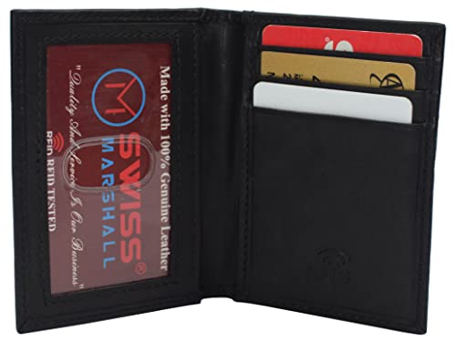 RFID Blocking Slim Card Wallet Bifold Card Case Genuine Leather Front Pocket Wallet Minimalist Credit Card Holder (Black)2