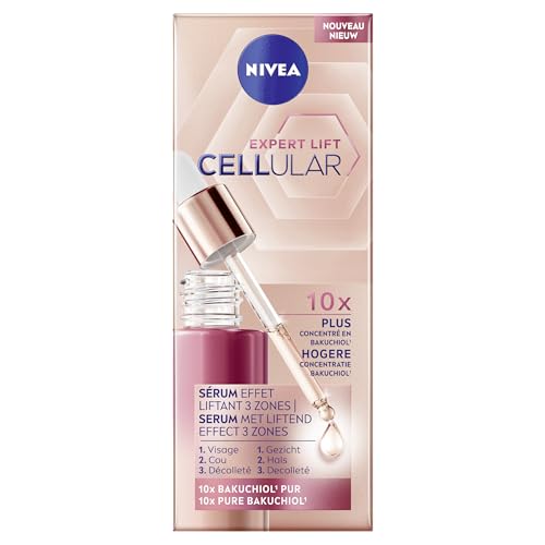 NIVEA Cellular Expert Lift Sérum visage effet liftant 3 zones (1 x 30 ml), Soin visage anti ride concentré en Bakuchiol, pour visage, cou & décolleté