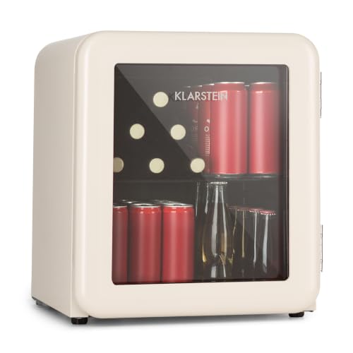 KLARSTEIN Nevera Pequeña, 48 l. Puerta Cristal Silenciosa, Mini Nevera, Neveras Pequeñas Habitación para Refrescos y Vino, Mini Frigorificos Pequeños con Estantes Extraíbles, Temperatura 0-10°C