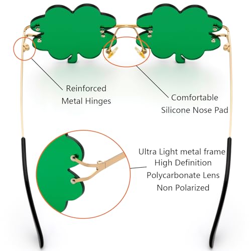 IOHLNG St. Patrick's Day Shamrock Sunglasses Irish Four Leaves Clover Green Glasses3