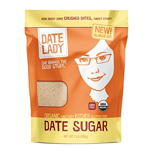Date Lady Organic Date Sugar, 1 lb | Vegan, Paleo, Gluten Free & Kosher | Alternative Sweetener for Baking | Will Not Dissolve in Coffee (1 Bag)