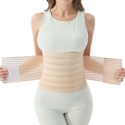 Trendyline Postpartum Belly Wrap for Women: Abdominal Binder Post Surgery Compression Support Belt - Waist Trainer Girdle C Section Recovery Band (Beige Medium)