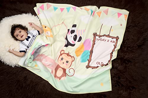 Image of NEW COMERS Milestone Cotton Baby Blanket & Props for Monthly Photoshoot, New Born Babies Soft Swaddle with 1-12 Month Cards, Ac Room Blanket for Summer /Winter /Multiuse, TC(150 /300) 135x115 cm - 404