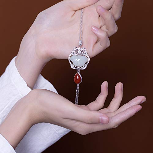Chaîne de pull papillon argent 925 et jaspe rouge de Hetian - 4