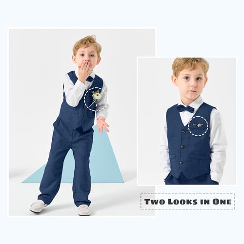 Image of Volunboy Baby Boys Formal Wedding Ring Bearer Outfits Toddler Gentleman Bowtie Vest Guest Suits Dress Shirt Pants Set