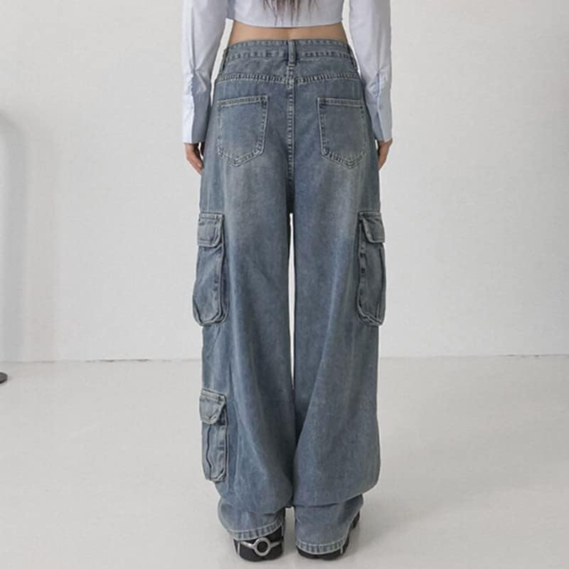 Women Kpop Low Waist Cargo Pants Stretchy Y2k Baggy Clothing Trousers Alternative Hip Hop Streetwear Parachute Jeans