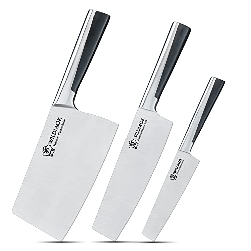 WILDMOK Küchenmesser Set, 3-tlg Messerset aus Edelstahl, Ultra Scharfes Messer set mit Knochenschneider Nakirimesser und Utility Cutter Profi Messer mit ABS Griff Cover