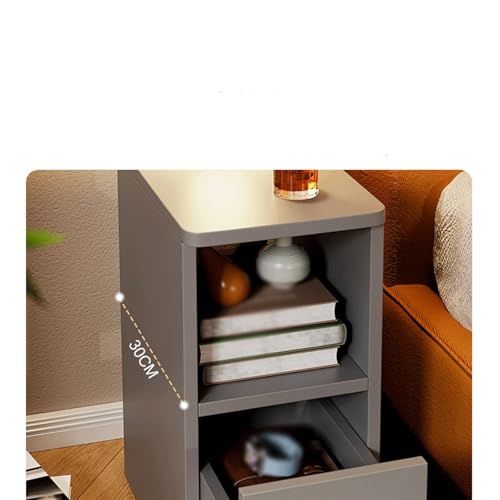 Table d'appoint en bois massif gris avec double tiroir et rangement robuste