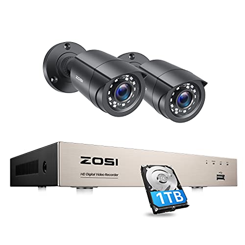 ZOSI 8CH 1080P Home CCTV Camera System with Human Vehicle Detection, 5MP Lite H.265+ DVR Recorder 1TB Hard Drive and 2pcs 2MP Weatherproof Outdoor Security Cameras, 80ft Night Vision, Smart