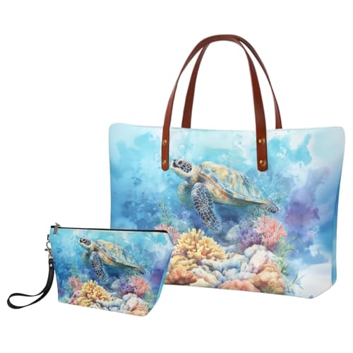 Image of 2PCS Tote Bag for Women Top Handle Purse with Wallet, Hobo Bag Tote Shoulder Bag with PU Cosmetic Bag