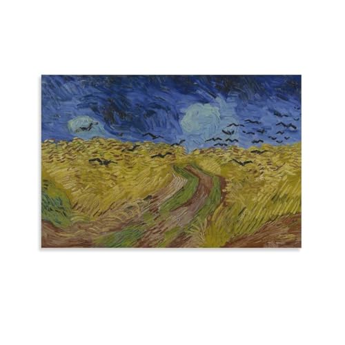 カラスのいる麦畑 ヴィンセント・ファン・ゴッホ作 壁掛けアート プリント ポスター 壁飾り キャンバス 印刷 ポスター バスルーム 寝室装飾 絵画 油彩画 ウォールアート 素晴らしいギフト24x36inch(60x90cm)