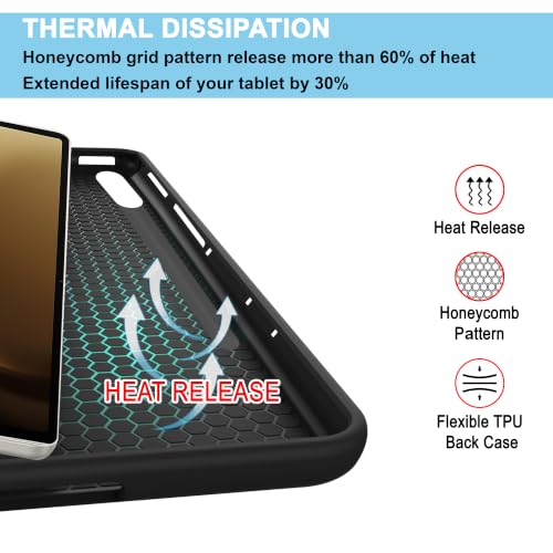 Image of CEDO Smart Case for Samsung Tab S9 / S9 FE (10.9 in) Tri-Fold Flip Folio Cover | Pencil Holder | Auto Wake-Up /Sleep Mode | Multi View Angles Stand TPU Backcover (Black)