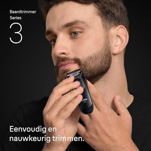 Braun Baardtrimmer Series 3, +3 Stylingtools, Ultra Scherp Scheerblad, 50 Min Gebruikstijd, 40 Lengtes, BT3520, Zwart/Blauw - Afbeelding 4