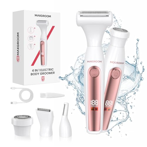 MAXGROOM Afeitadora Eléctrica Mujer 4 en 1,IPX6 Recortadora Corporal | 120 min autonomia, ricarica USB‑C 100 min,impermeabile, uso bagnato/asciutto, risciacquo facile, 121 g,blocco di viaggio
