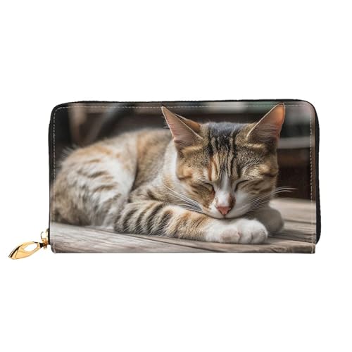 Leather Wallet for Women Men Bifold Wallet Ultra Slim Credit Card Holder Cat Sleeping Ladies Clutch Purse
