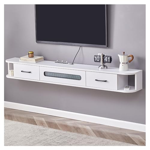 Mobile galleggiante per TV Mobile TV a parete Ripiani galleggianti con console in legno massello soggiorno moderno mobile TV con angoli arrotondati(bianco, 170)