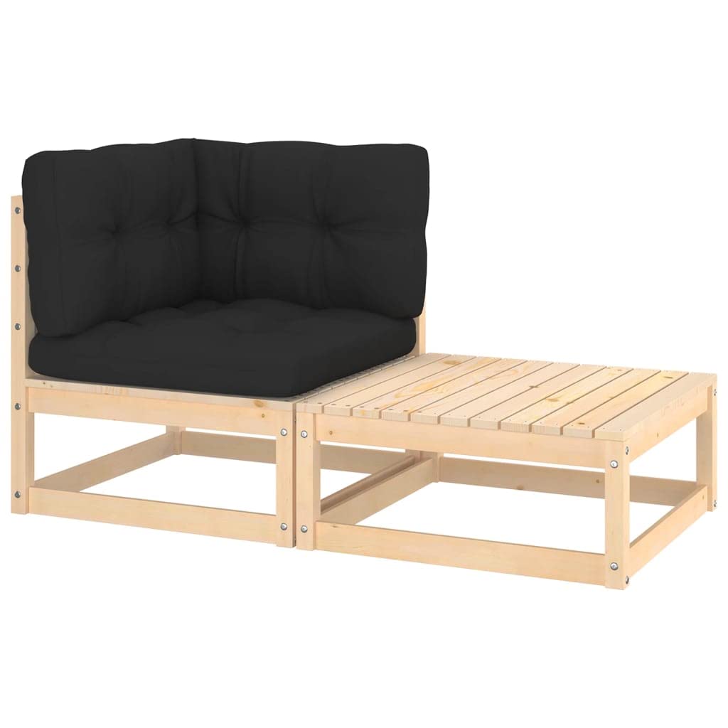 Salon de jardin 2 pcs en pin massif et ses coussins ergonomiques