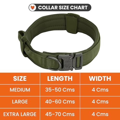 Image of WOOFLIX Metal Dog Collar For Training & Walks|Nylon Collar With Tactical Metal Buckle & D-Ring For Medium & Large Dogs|Dog Collar For Medium & Large Dogs (Extra Large, Army Green) - 25 X 5 Cm