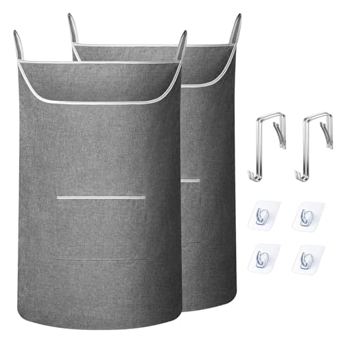 Image of SAVERHO X-Large Door Hanging Hamper Bag,2 Pack Large Capacity Hanging Laundry Hamper Basket with Wide Opening Dirty Clothes Laundry Hamper Storage Bag Size 35X22inch(Grey-2Pack)