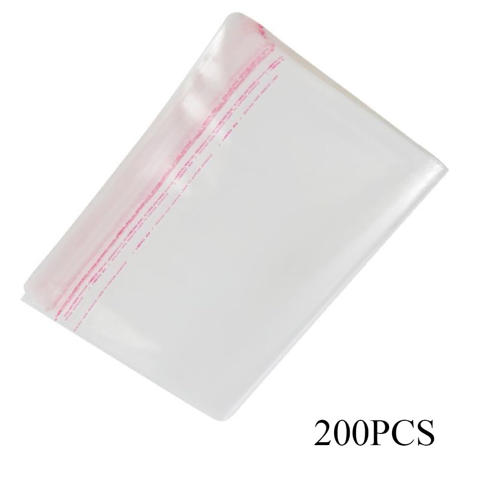 200 bolsas de celofán transparente autoadhesivas, 21 x 30 cm, bolsas de papel de contacto transparente sellables para galletas, tarjetas, sobres, fotos, joyas