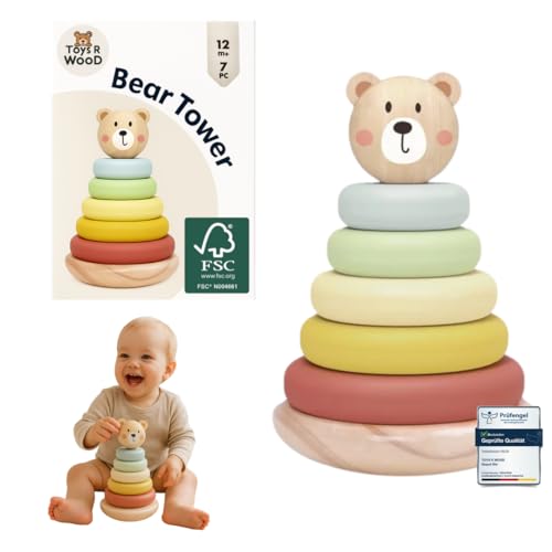 Montessori Stapelsteine & Stapelturm aus Holz ab 1–2 Jahre | Motorikspielzeug...