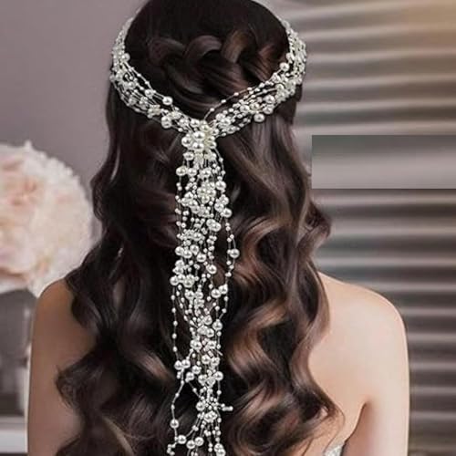 Image of 1 Pcs Handmade Pearl Hair Vine for Bride | Elegant Hair Accessories for Wedding, Party & Festivals | for Girls with Long Wavy Hair