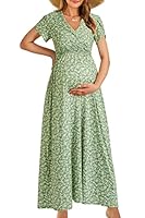 OUGES Damen Maxi Umstandskleider Lang Sommer Stillkleid V-Ausschnitt Kleider für Schwangere Lässiges Umstandsmode-S