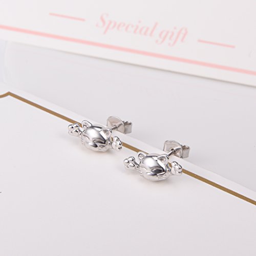 925 Silver Cute Cat Earrings Stud Solid Sterling Jewelry " Kiss Me Hug Me" 3D Kitten Earring #TOP7