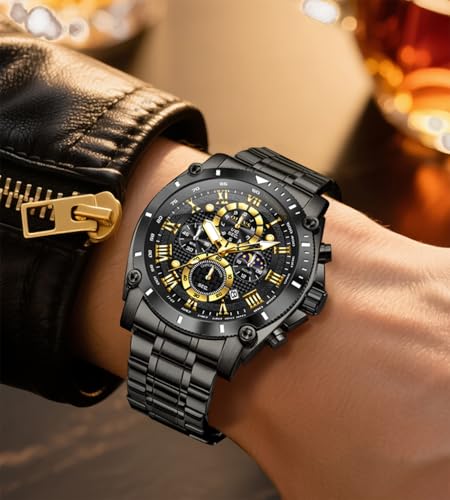 Image of OLEVS Men Watches Chronograph Analog Quartz Fashion Gold Stainless Steel Waterproof Date Wrist Watch for Men
