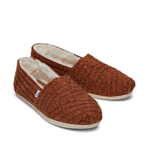 Image of TOMS Women's Alpargata CloudBound Espadrille Loafer Flat, Burnt Orange Rib Knit and Faux Fur, 8.5