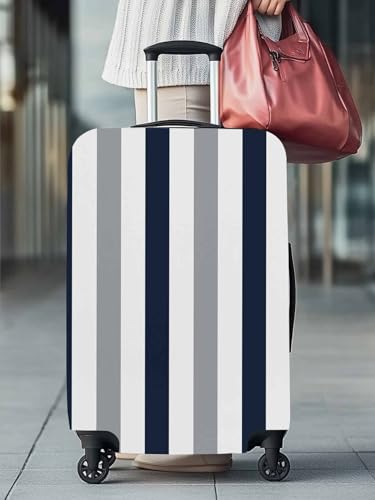 Navy Blue Gray Travel Luggage Cover, Striped Simple Geometric Anti-scratch Elastic Luggage Covers For Suitcase Protector, Washable Baggage Covers2