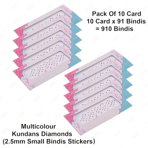 Image of VAMA Rhinestone Multi Color Crystal Stone Bindi kumkum Sticker Diamond Cut Kundan Multicolour bindiya Bindis Set for Women (10 Cards)
