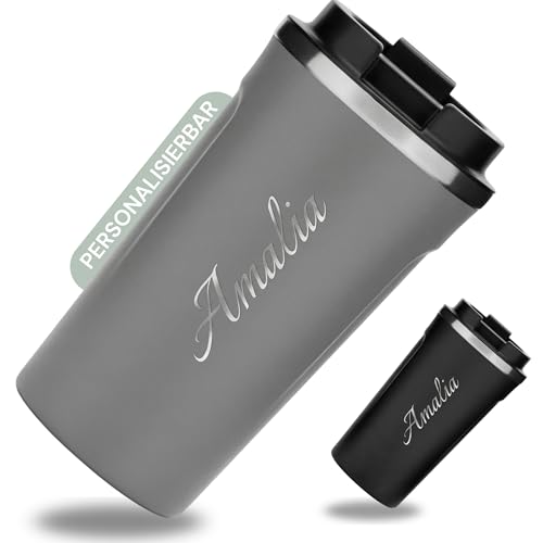 SMARTEON Thermobecher kaffee to go mit Namen – Edelstahl Trinkbecher mit Gravur 500ml – Thermosflasche personalisiert – Personalisierter Kaffeebecher mit Logo (Grau)