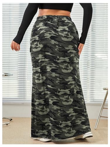 Verdusa Women's Plus Size Casual Drawstring High Waist Camo Print Bodycon Long Skirt2