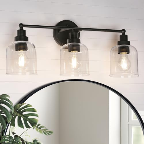 GEPOW Bathroom Wall Light Fixtures, 3-Light Black Vanity Light with