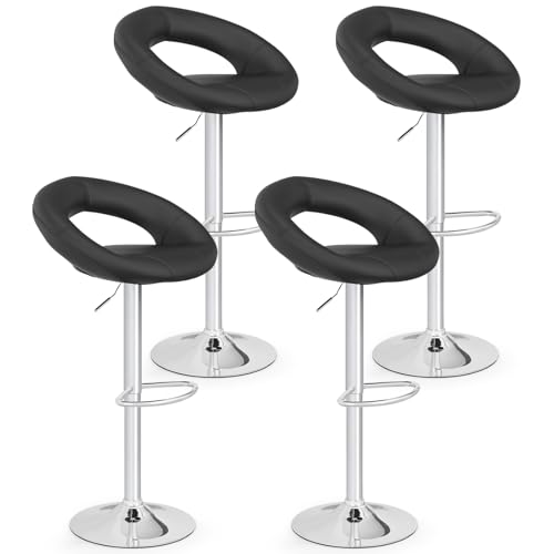 GIANTEX Juego de 4 Butacos Ajustables Giratorios con Asiento de Cuero PU Moderno para Barra de Cocina, Negro miniatura 1