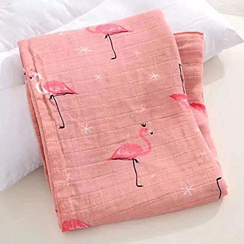 Image of Kassy Pop Printed 6 Layer Bamboo Muslin Blanket Cum Swaddling Towel for Baby, Toddlers | 70% Bamboo, 30% Cotton | AC Quilt, Multi-Purpose Blanket | Toxin Free | 110cm x 110cm (Flamingo Print)