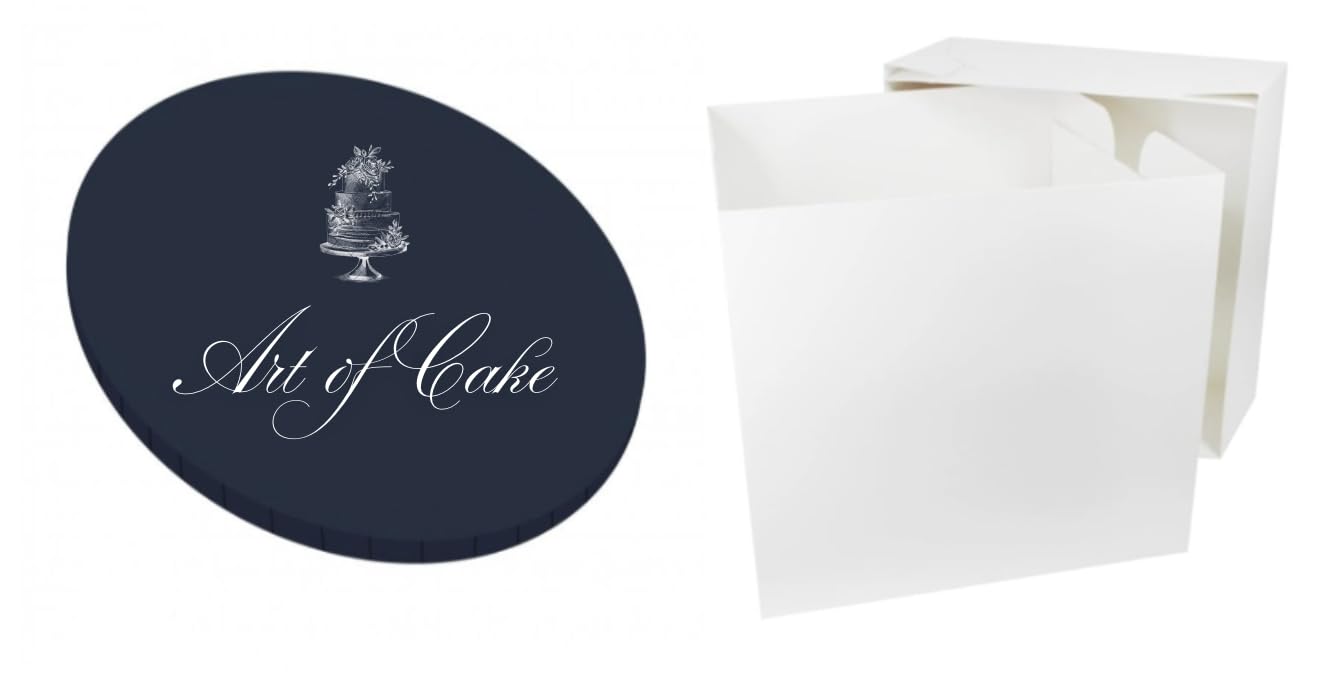 Art of cake® 8 inch Navy Blue Masonite Cake Board and 8 inch White Tall Cake Box (8x8x8)