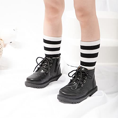 Meckior Toddler Girls Boys Combat Ankle Boots Little Kid Zipper Lace Up Waterproof Outdoor Chelsea Booties Leather Fashion School Uniform Dress Boots3