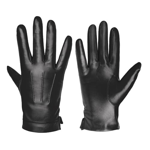 Harssidanzar Mens Leather Gloves Genuine Sheepskin Cashmere Lined Warm Touchscreen Texting Gloves SM052US (Black M)