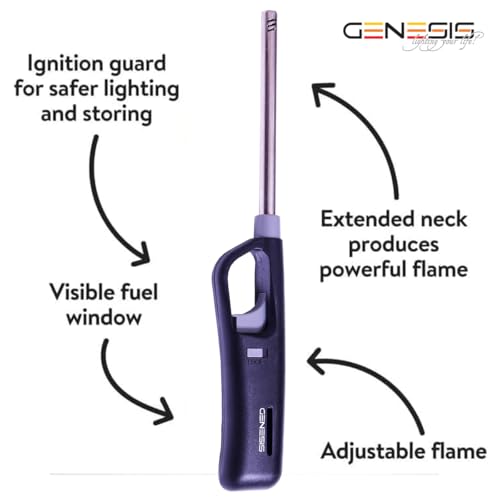 Image of Genesis Refillable Windproof Gas Flame Lighter Long Reach Utility Lighters for Kitchen, Stove, BBQ, Candles, Camping Indoor Outdoor Use, Refillable Gas Safety Lighter (Orange, Blue) (Pack of 2)